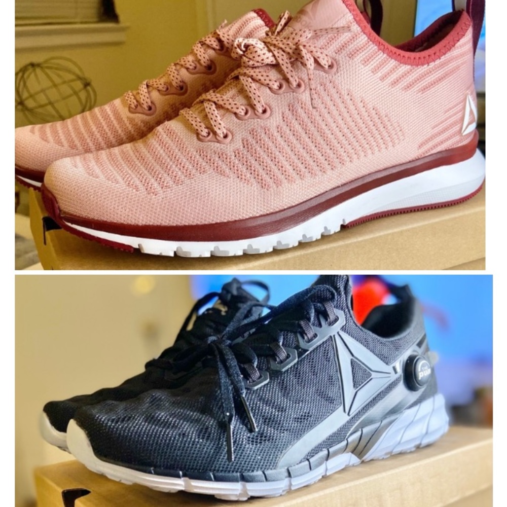 Lot: Brand New Reebok Shoes Pink with Dark Red Trim and Black both Size 7.5